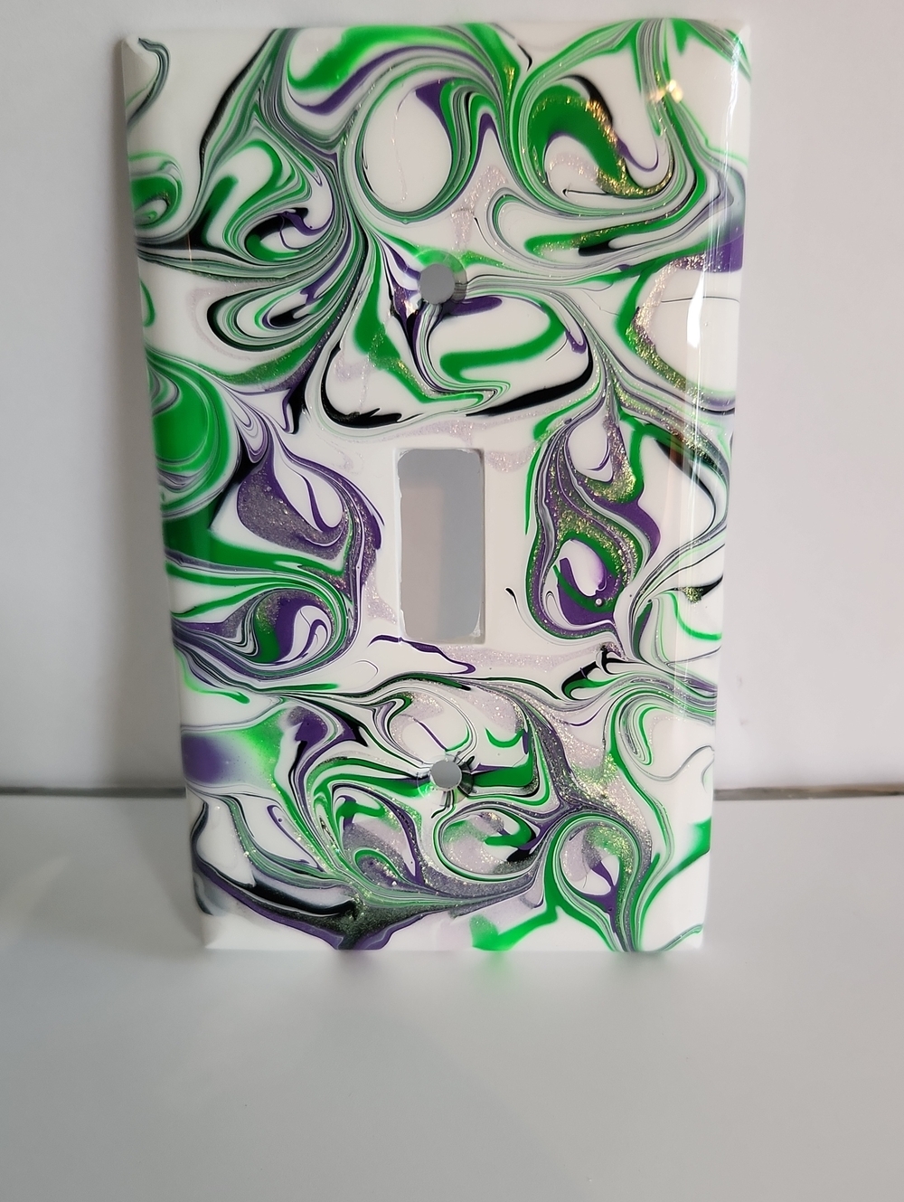 Hand Crafted Painted Decorative Green & Purple Marble Toggle Switch Wall Plate